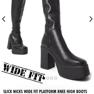 Lamoda Slick Nicks Platform Knee High Boots [WIDE CALF FIT]
